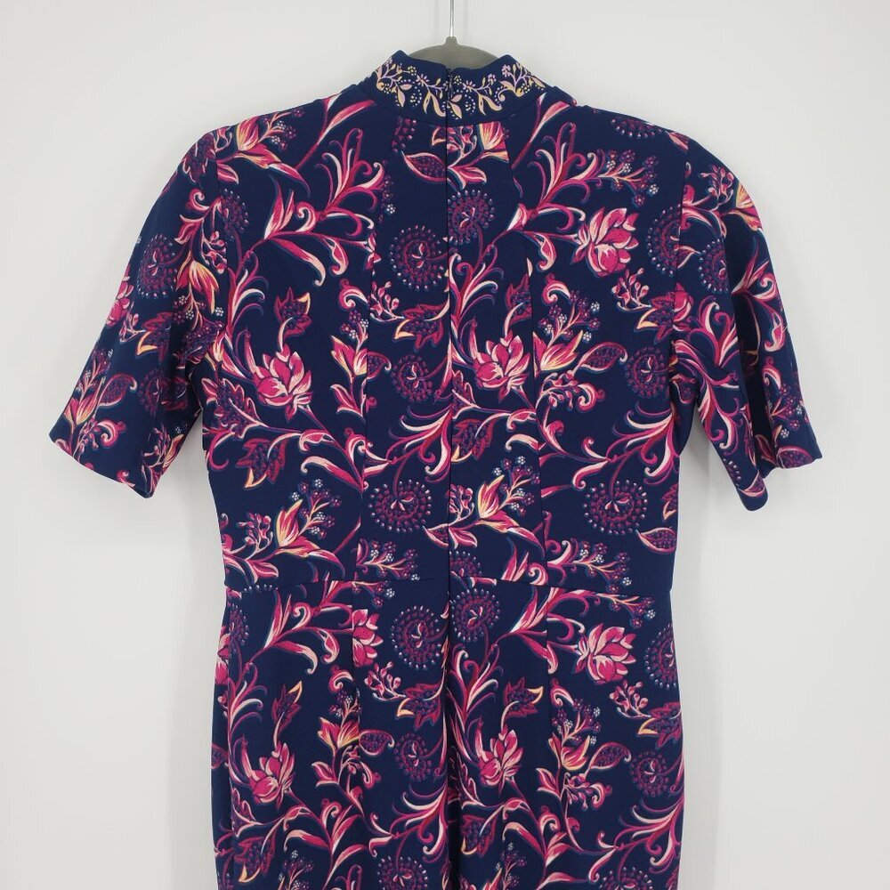 Maggy London Navy / pink Floral Sheath Dress. Beautiful embroidered collar sz 8P - Picture 6 of 9